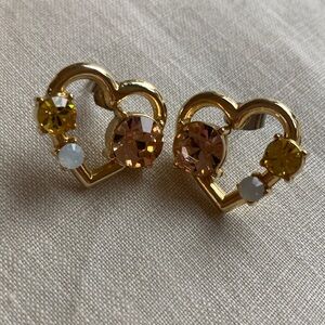 Elegant Gold Heart Earrings with Yellow and Pink Accents
